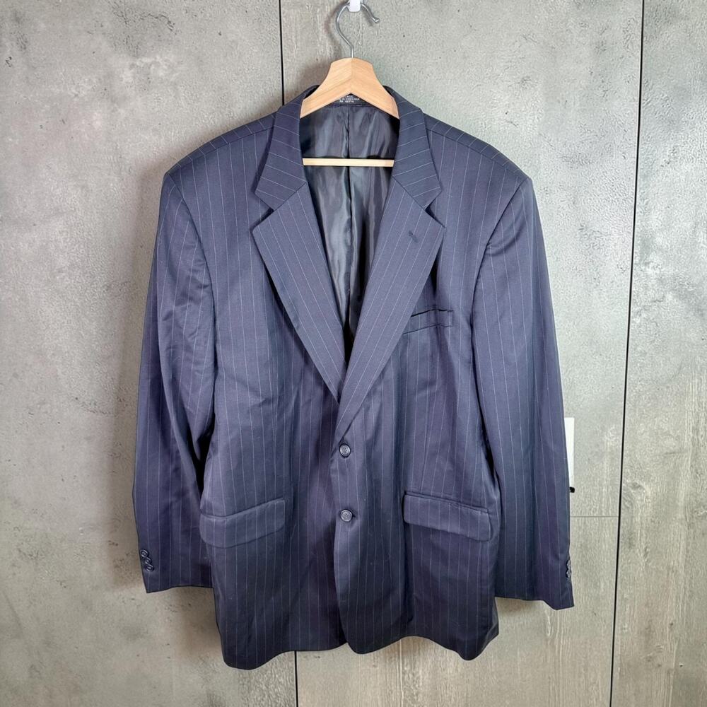 Oleg Cassini VTG Men's 46 Long Dark Blue Pinstripe 100% Wool 2 Button Blazer